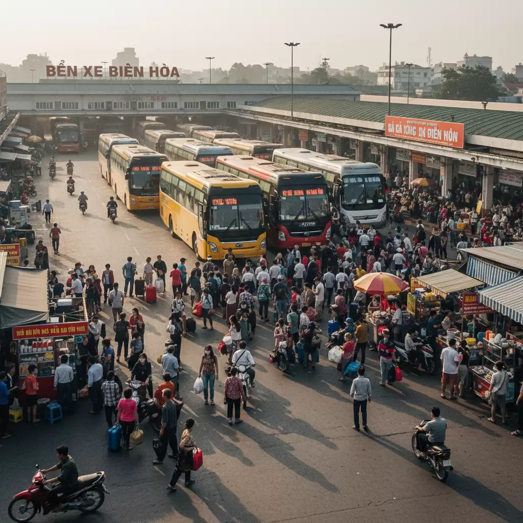 gemini_image_1767173632 Bến Xe Biên Hòa là điểm trung chuyển quan trọng thu hút lượng lớn khách du lịch và người đi công tác