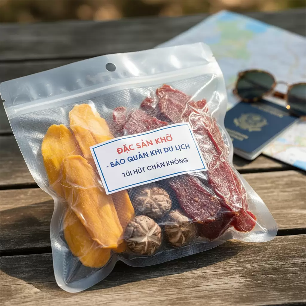 gemini_image_1767174245 Việc sử dụng túi hút chân không giúp bảo quản các món khô và hạt được tươi ngon đảm bảo chất lượng khi di chuyển