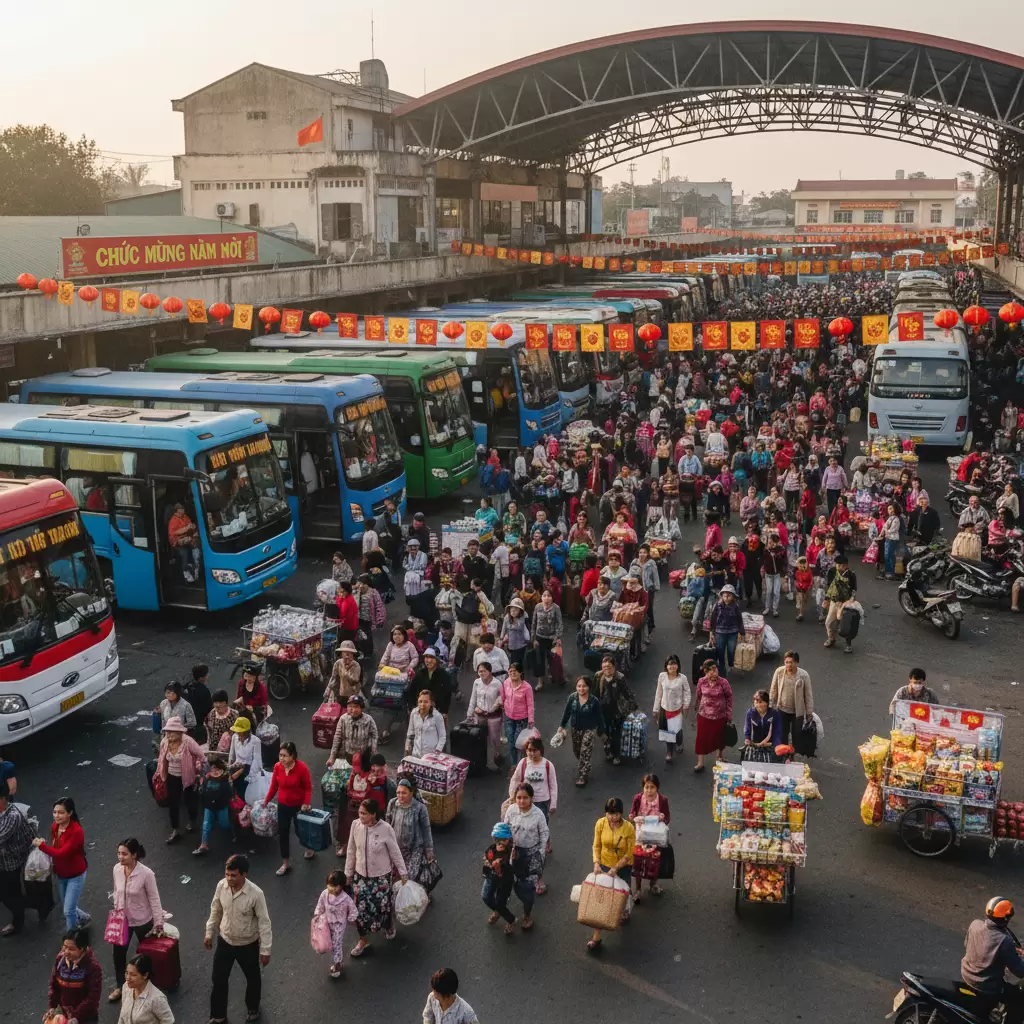 gemini_image_1767175774 Khung cảnh tấp nập tại Bến Xe Biên Hòa vào những ngày cận Tết