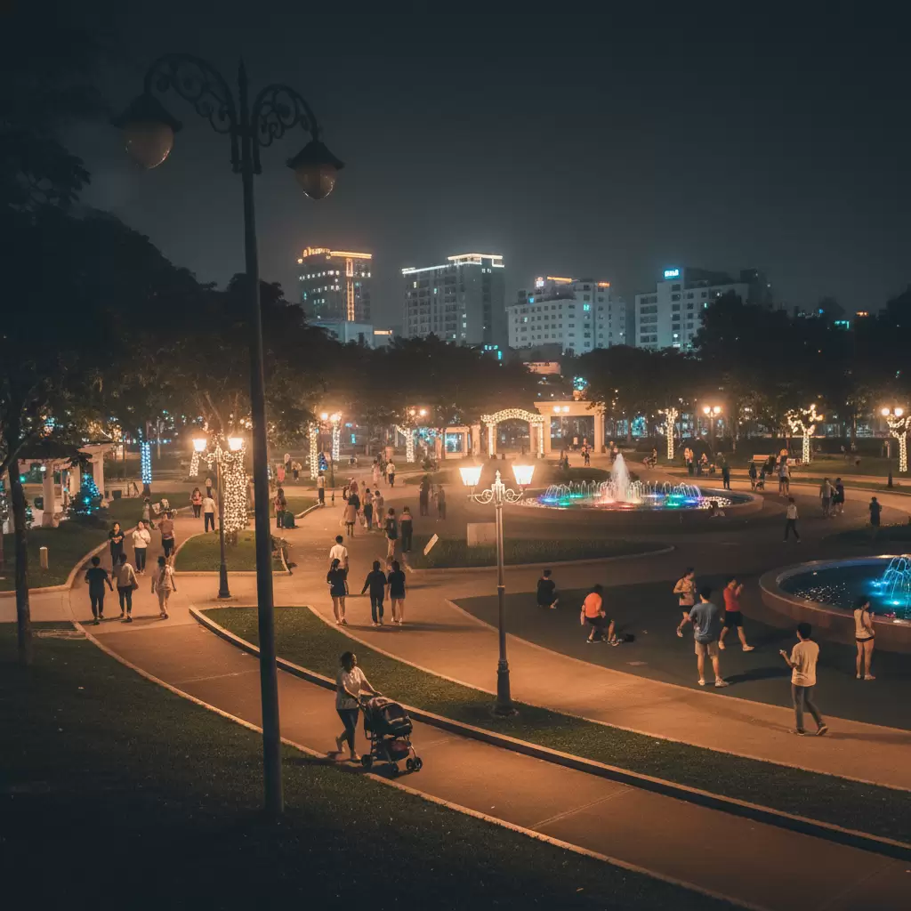 Công viên Biên Hùng là điểm đến lý tưởng cho các hoạt động giải trí miễn phí và hóng mát về đêm