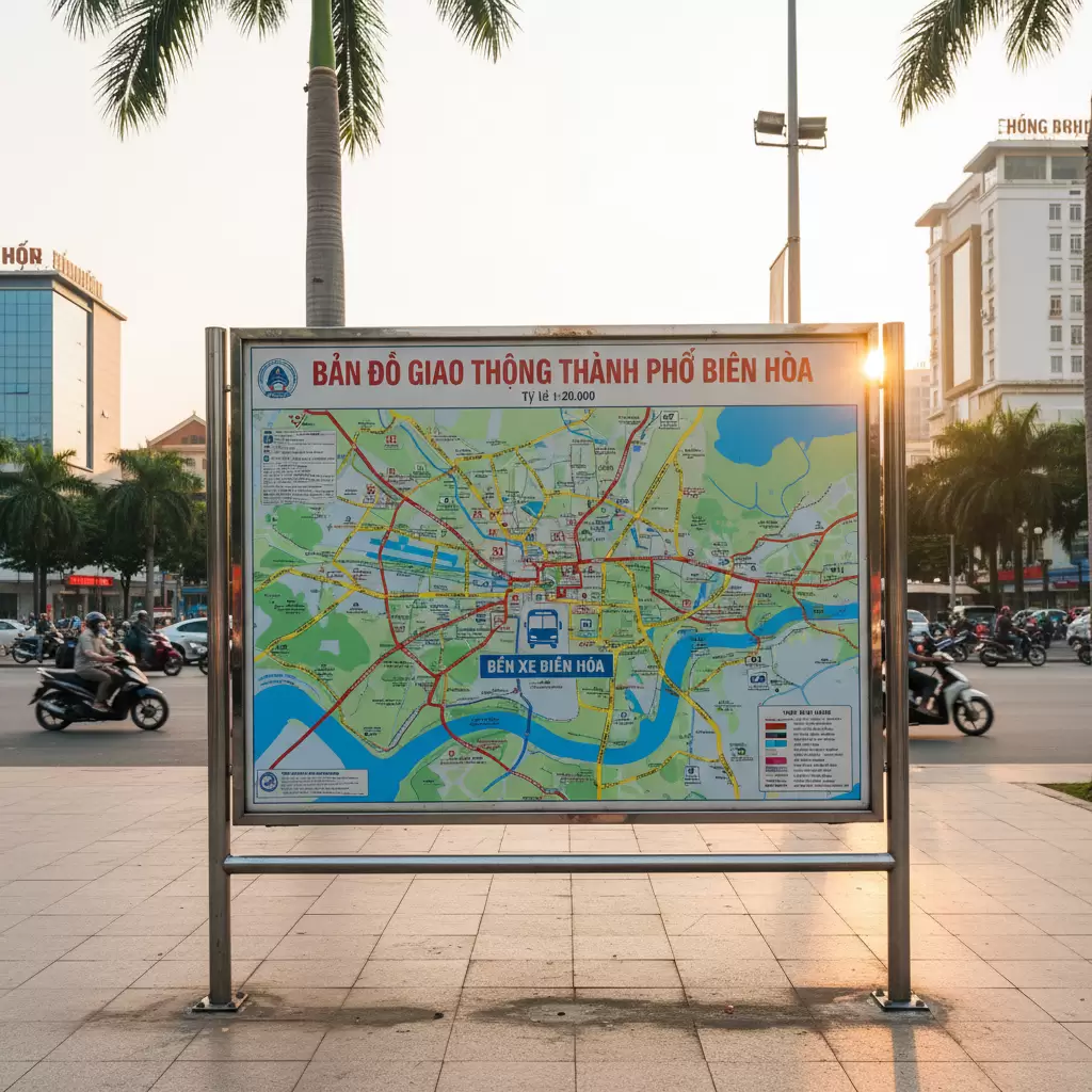 Sơ đồ tổng quan về mạng lưới giao thông phức tạp tại khu vực Bến Xe Biên Hòa