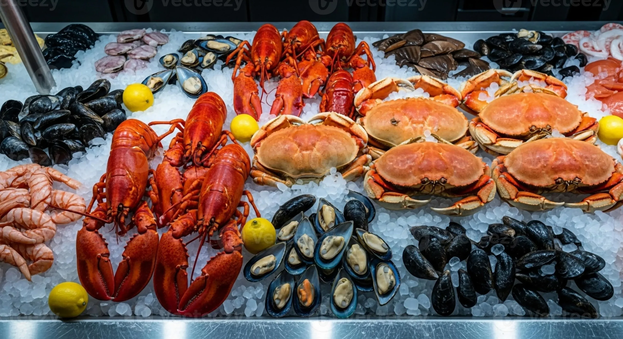 a-display-of-seafood-on-ice-in-a-restaurant-photo-scaled-1 Sự đa dạng và tươi ngon của nguồn hải sản tại các nhà hàng nổi tiếng ở Biên Hòa