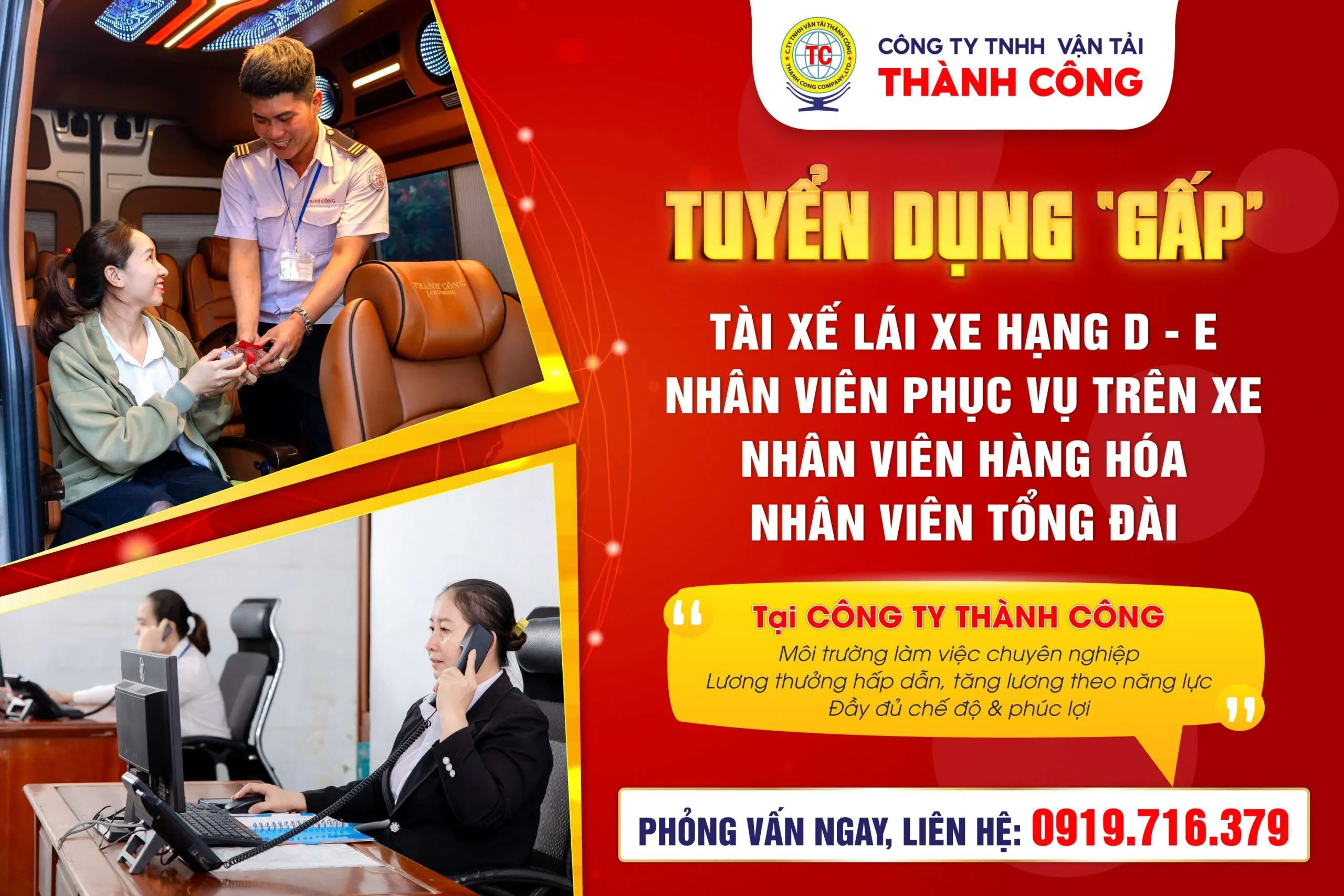 Đội ngũ tổng đài nhà xe Thành Công luôn sẵn sàng hỗ trợ khách hàng 247
